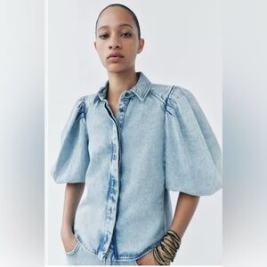 Zara Denim Puff Sleeve Blouse